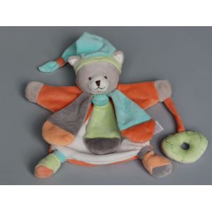 Doudou Ours Marionnette Orange Bleu Vert Doudou Et Compagnie - Occasion