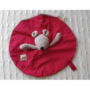 Doudou Plat Rond Souris Beige Nini La Grande Famille Moulin Roty Rouge À Pois Blancs - Occasion