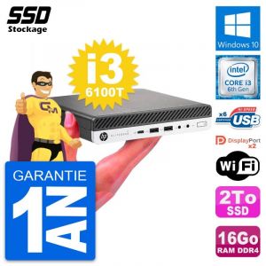 Ultra Mini PC HP 800 G3 DM Intel Core i3-6100T RAM 16Go SSD 2To Windows 10 Wifi - Occasion