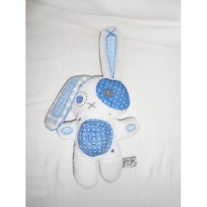 Doudou Lapin Blanc Et Bleu Tape A L'oeil Tao Rond Spirale Croix Bouton Raye Beige Ecru Creme Taupe 50317 2010 - Occasion