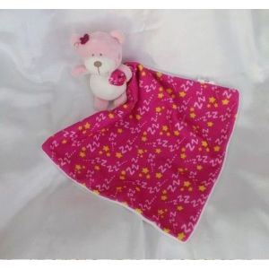 Doudou Ours Rose Et Blanc Avec Mouchoir Etoiles Zzz Shima - Occasion