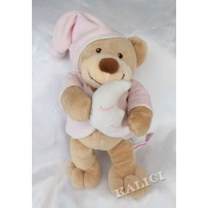 Doudou Peluche Ours Beige Et Rose Lune Blanc Orchestra - Occasion
