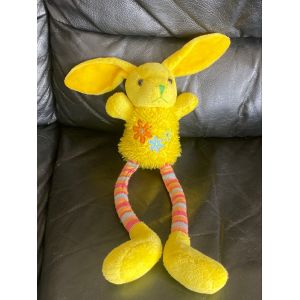 DOUDOU LAPIN JAUNE ROSE RAY&Eacute; FLEURS PARTNER JOUET 30CM - Occasion