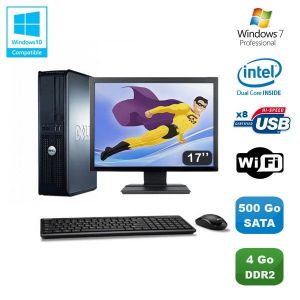 Lot PC DELL Optiplex 760 DT Dual Core E5200 2,5Ghz 4Go 500Go WIFI W7 + Ecran 17 - Occasion