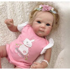 Poupée Reborn Fille Yeux Bleus Cheveux Blond Réaliste Nouveau-né Baby Dolls 45cm - Occasion
