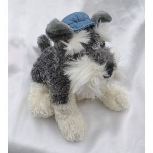 Doudou Peluche Chien Gris Chin&eacute; Et Blanc Casquette Jeans Bleu Aurora - Occasion