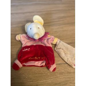 Doudou peluche marionnette souris baby nat rouge rose mouchoir adore danser - Occasion