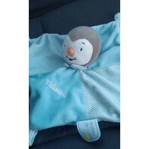 Doudou carr&eacute; T'choupi bleu ray&eacute; - Occasion