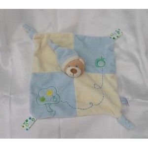 Doudou Plat Carr&eacute; Ours Beige Bleu Et Ecru Pommier Gipsy - Occasion