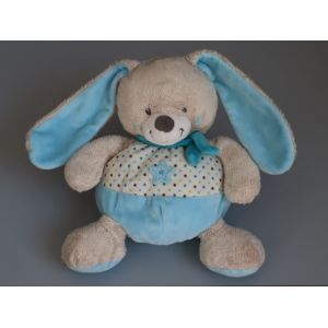 Doudou lapin peluche Mots d'Enfants bleu blanc beige &eacute;toiles - Occasion
