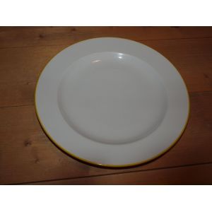 Assiette Plate Blanche Et Jaune En Véritable Porcelaine 26 Cm - Occasion