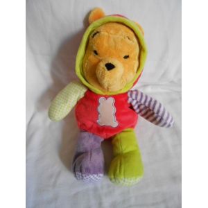 Doudou Winnie Pyjama Capuche Écusson Disney Nicotoy Simba Toys Dickie Vert Rouge Violet Mauve Raye 32cm - Occasion