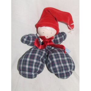 Poupee Lutin Moulin Roty Carreau Vert Rouge Grelot - Occasion