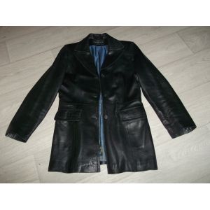 Veste Redskins Mi Longue, Cuir Tr&egrave;s Souple Noir Taille L Tbe - Occasion