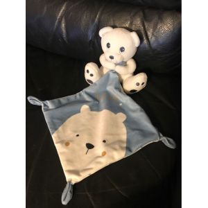 Doudou Ours Blanc Mouchoir Bleu Love Simba Nicotoy - Occasion