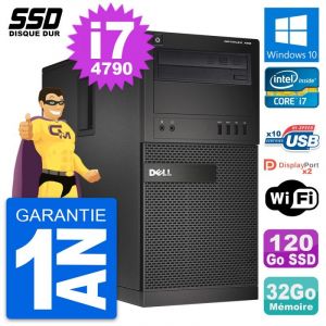 PC Tour Dell OptiPlex XE2 MT Intel i7-4790 RAM 32Go SSD 120Go Windows 10 Wifi - Occasion