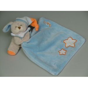 Doudou Chien Bleu Orange Beige Mouchoir Étoiles Luminescent Baby Nat - Occasion