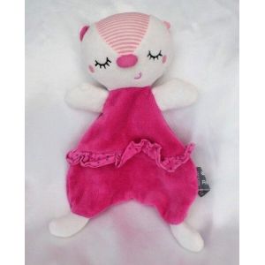 Doudou Peluche Plat Chat Endormi Rose Et Blanc Pr&eacute;maman Orchestra - Occasion