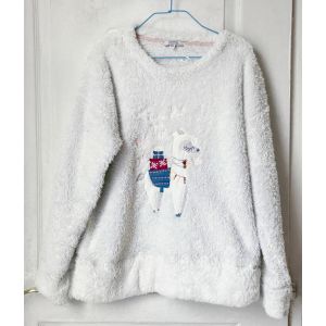 Galeries Lafayette Pull Pyjama Blanc En Polaire Corail &Agrave; Motif Renne De No&euml;l, Taille Xs, Bon &Eacute;tat - Occasion