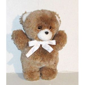 doudou ours beige blanc yeux noisette nounours peluche ourson 22 cm - Occasion