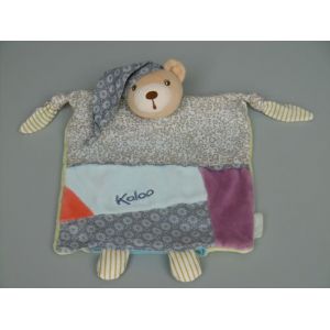 Doudou ours plat Kaloo marionnette bleu vert violet fleurs hippie - Occasion