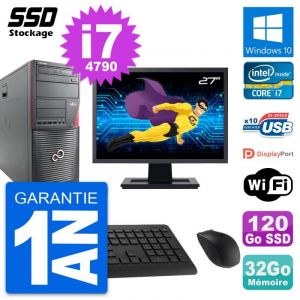 PC Tour Fujitsu W530 Ecran 27" Intel i7-4790 RAM 32Go SSD 120Go Windows 10 Wifi - Occasion