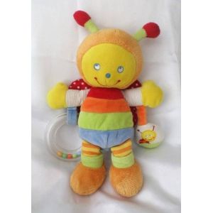 Doudou Peluche D'activit&eacute;s Papillon Jaune Orange Vert Bleu Ailes Rouge Pois Blanc Anneau Boulier Pommette - Occasion