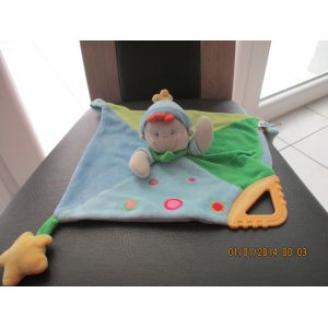 Doudou Plat Lutin Bleu Et Vert Avec Anneau De Dentition Mots D'enfants - Occasion