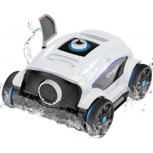 WYBOT WY1103 Robot Piscine, Aspirateur Piscine sans Fil avec Batterie, 120Min Autonomie, Double Moteur, Piscines Hors-Sol 120m², Brosse Large & Aspiration, Buses Réglables(Blanc-Noir A) - Occasion