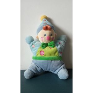 Doudou Clown Bleu Vert Rose Nicotoy Grelot Coussin Carré Petit Garçon Noeud Papillon - Occasion