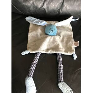 Doudou Plat Lapin Gris Et Bleu Theo Et Inès À Carreaux - Occasion
