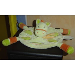 Cheval Doudou Peluche Plat Rond Ane Poney Zebre Vert Anis Jaune Et Orange Kimbaloo La Halle - Occasion