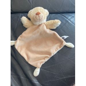 Doudou plat ours beige écharpe blanche Tex Baby Carrefour 25cm - Occasion