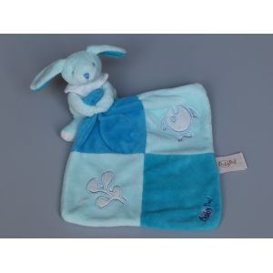 Doudou lapin mouchoir Baby Nat' bleu poisson luminescent - Occasion