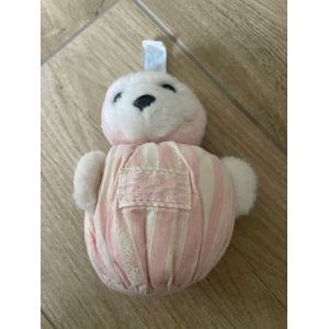 Petit ours tartine et chocolat doudou peluche ray&eacute; blanc et rose - Occasion