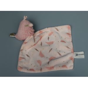 Doudou oiseau mouchoir Orchestra Pr&eacute;maman rose plume dor&eacute;e - Occasion