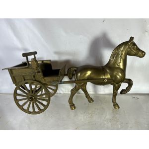 charrette avec cheval en bronze sculpture - Occasion