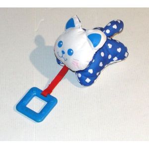 doudou chat en toile anneau carré bleu hochet vintage fisher price - Occasion