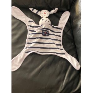 Doudou Plat WEEK-END A LA MER Lapin Raye Bleu Blanc Poisson Marque Fran&ccedil;aise - Occasion