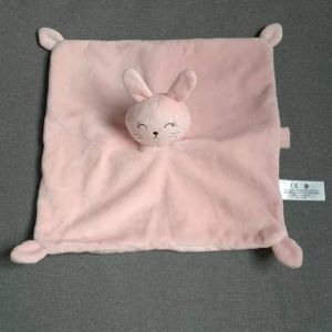 Doudou plat lapin endormi attache t&eacute;tine rose simba toys - Occasion