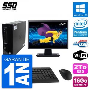 PC HP Pro 3300 SFF Ecran 22" Intel Pentium G630 RAM 16Go SSD 2To Windows 10 Wifi - Occasion