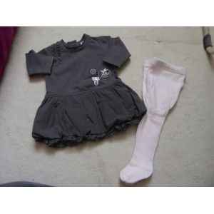 Lot Robe Boule Grise Confetti + Collant Rose Pâle - 3 Mois - Occasion