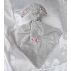Doudou Lapin Mouchoir Blossom Bashful Gris Fleurs Rose Jellycat - Occasion