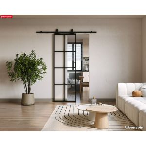 Porte coulissante avec syst&egrave;me en applique - aluminium et verre tremp&eacute; - H205 x L93 cm - WILDEN II - Occasion