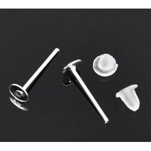 Clous Tiges À Plateau Support Boucles D'oreilles En Métal Argenté 12x4mm & Fermoirs Embouts Stoppeurs En Silicone Pour Créations De Bijoux - Occasion