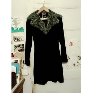 Veste Longue Noire Col Fourr&eacute; Gris 36 S Vie Ta Vie. - Occasion