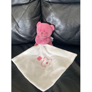 Doudou Ours Rose Mauve Mouchoir Fleur Prune Baby Nat - Occasion