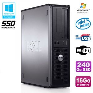 PC DELL Optiplex 780 DT Intel E5200 2,5Ghz 16Go 240Go SSD WIFI Win 7 Pro - Occasion