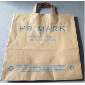 Sac papier recyclé publicitaire à bretelles marron Primark 31x33x14cm - 2 anses de portage - Occasion