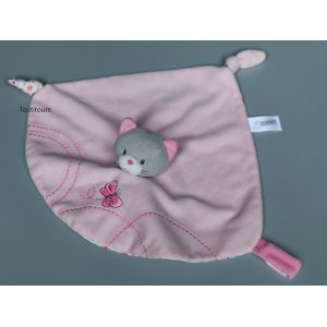 Doudou chat plat rose gris papillon Gipsy - Occasion
